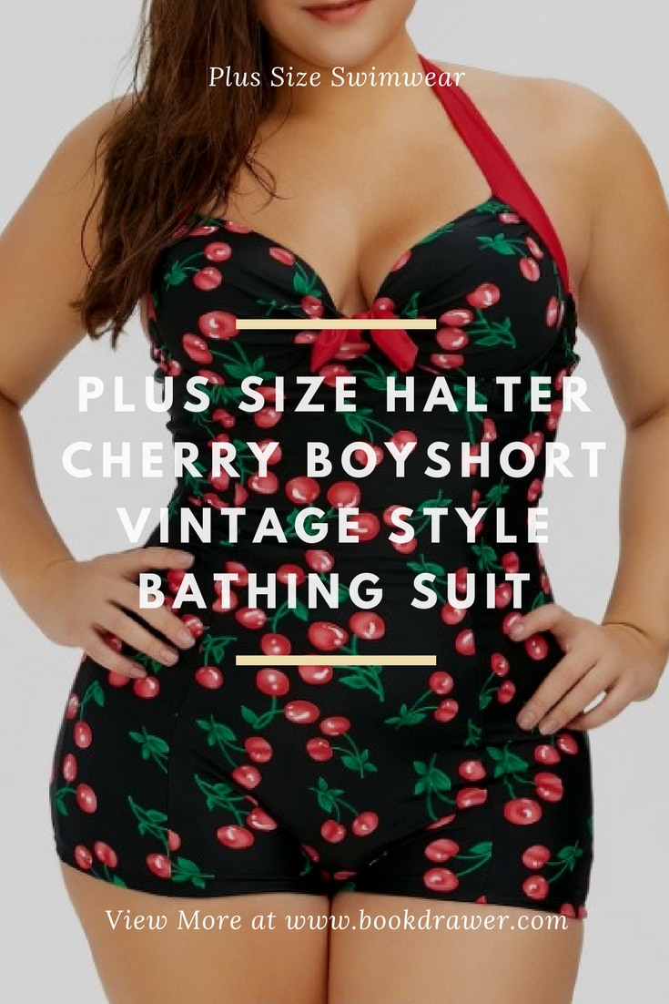 Online homecoming plus size halter cherry boyshort vintage bathing suit you love clothing