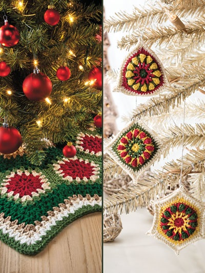 Crochet this Christmas Tree Skirt and Matching Ornaments Pattern