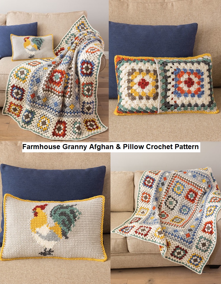 Classic Granny Square Crochet Patterns Farmhouse Granny Afghan and Pillow Crochet Pattern