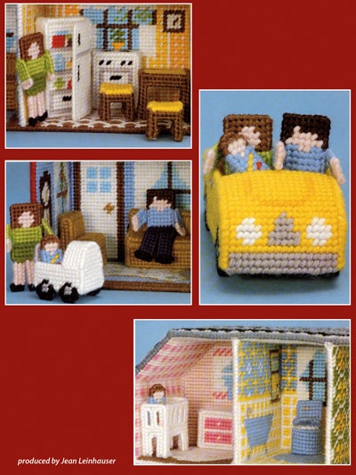 Plastic Canvas Dollhouse pattern includes furniture and family