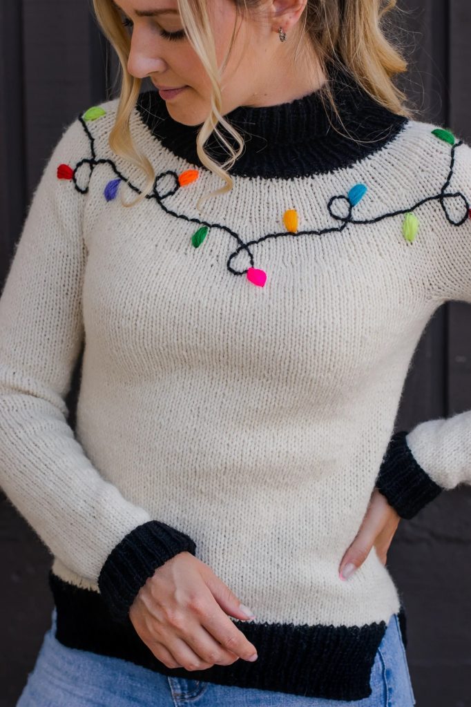 Christmas Sweater Knitting Pattern Kit Christmas Lights
