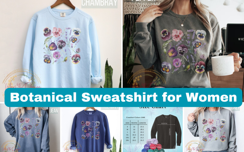 Botanical Sweatshirt for Women Pansies